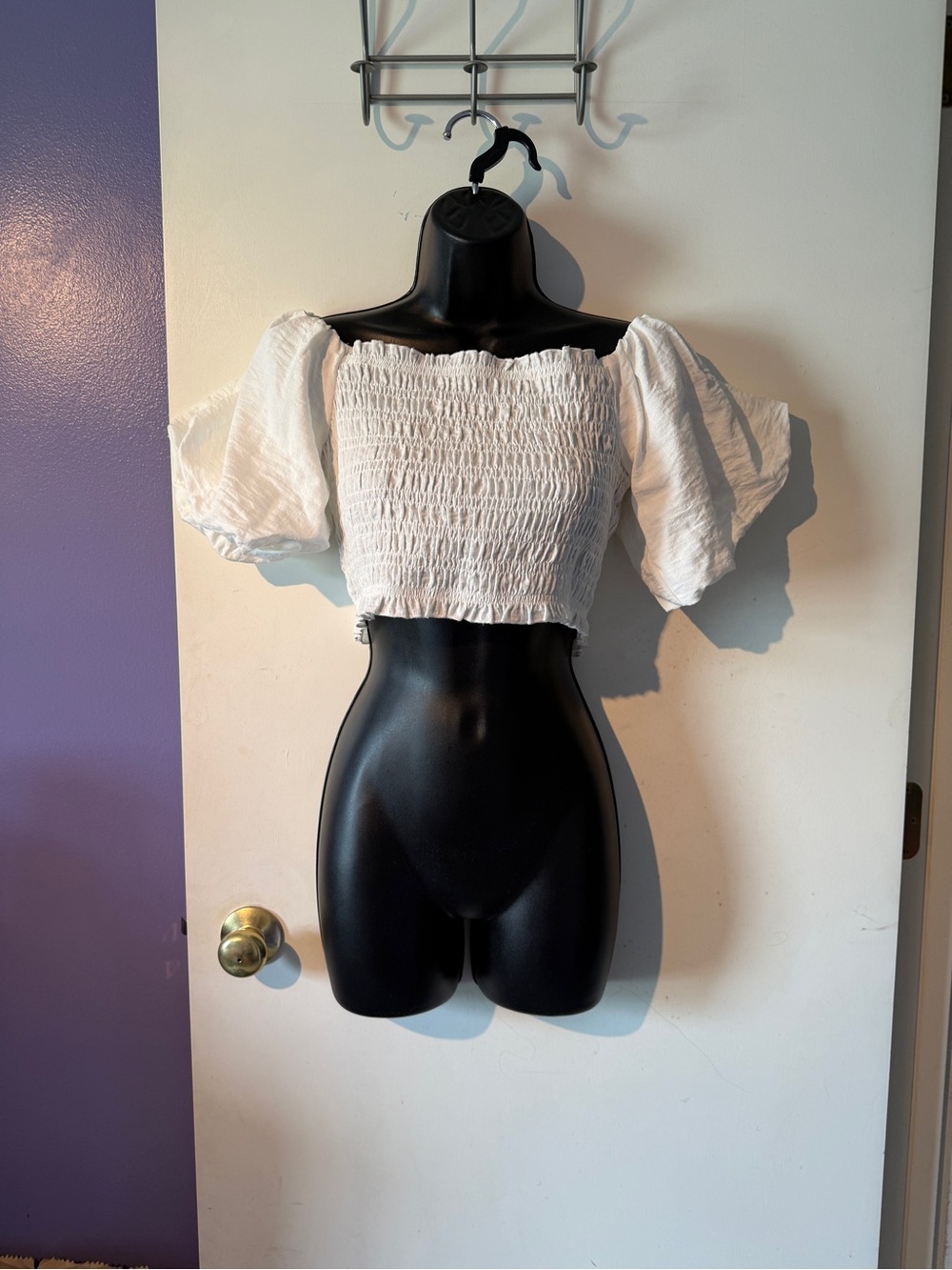 Altar'd State White Smocked Puff Sleeve Crop Top
